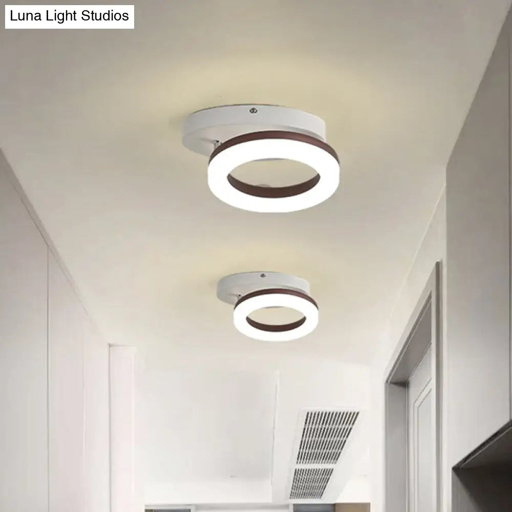 Contemporary Led Flush Mount Light With White/Warm Glow & Metal Ring In 8.5/11.5 Width