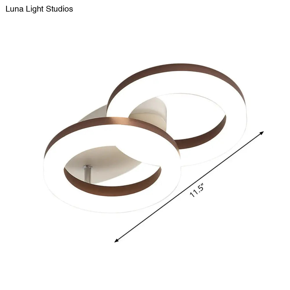 Contemporary Led Flush Mount Light With White/Warm Glow & Metal Ring In 8.5/11.5 Width