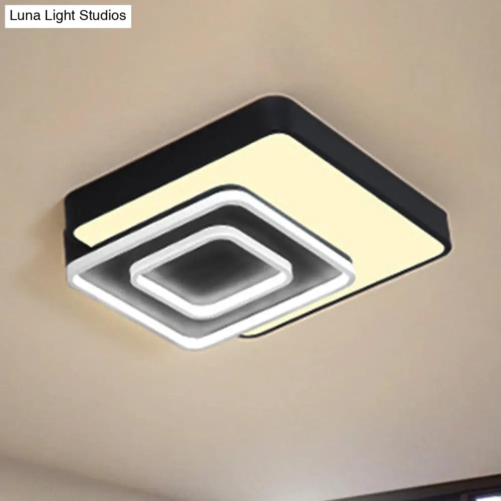 Contemporary Led Flush Mount Lighting Black Square Acrylic Fixture 15/19 Wide White/Warm Light