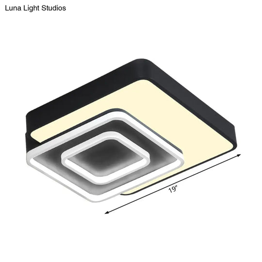 Contemporary Led Flush Mount Lighting Black Square Acrylic Fixture 15/19 Wide White/Warm Light