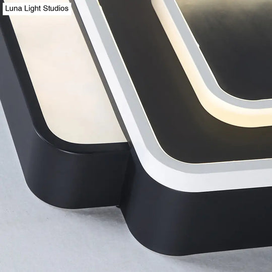 Contemporary Led Flush Mount Lighting Black Square Acrylic Fixture 15’/19’ Wide White/Warm Light