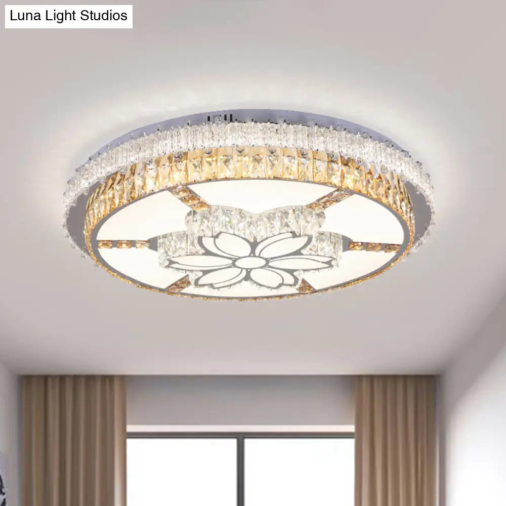 Contemporary Led Flush Mount With Clear Rectangular - Cut Crystals And Flower Design