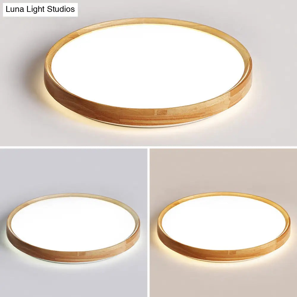 Contemporary Led Flush Mount Wooden Ceiling Light For Living Room