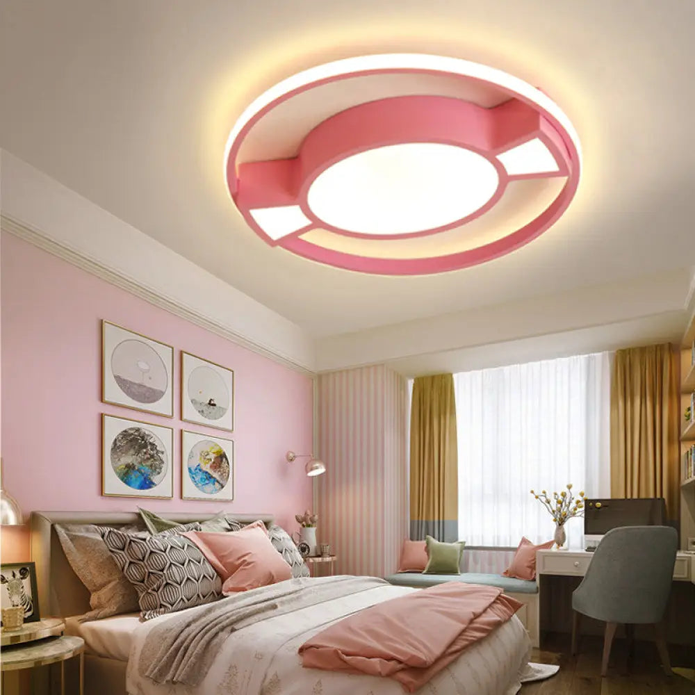 Contemporary Led Flush Pendant Light With Candy Design For Child’s Bedroom - Metal Ring Blue/Pink