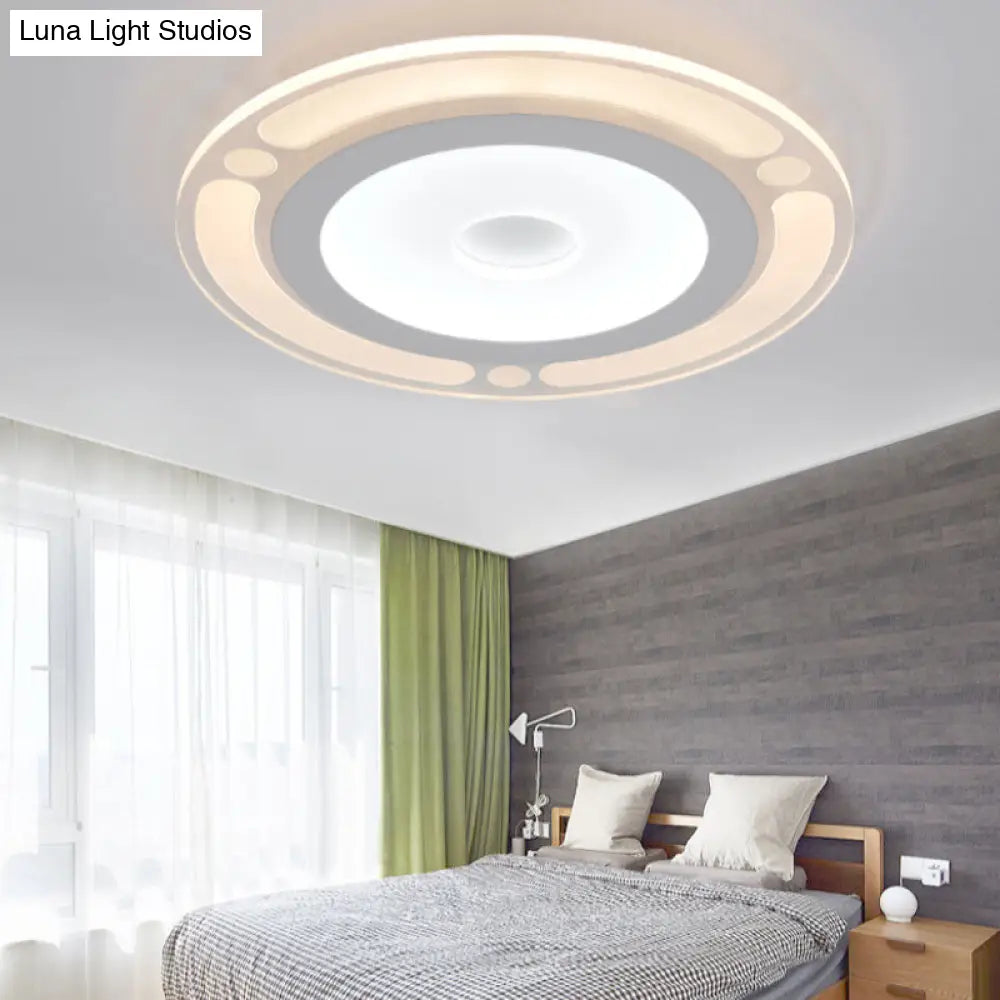 Contemporary Led Flushmount Bedroom Ceiling Light - Wide Ring Acrylic Warm/White (8/16.5/20.5) White