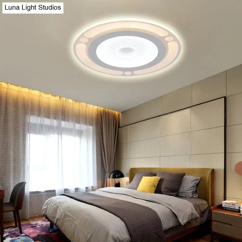 Contemporary Led Flushmount Bedroom Ceiling Light - Wide Ring Acrylic Warm/White (8/16.5/20.5) White