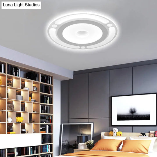 Contemporary Led Flushmount Bedroom Ceiling Light - Wide Ring Acrylic Warm/White (8/16.5/20.5) White