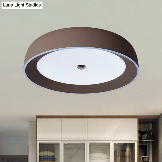 Contemporary Led Flushmount Ceiling Light For Bedroom - Grey/Coffee Tone Pivoting Ring Design