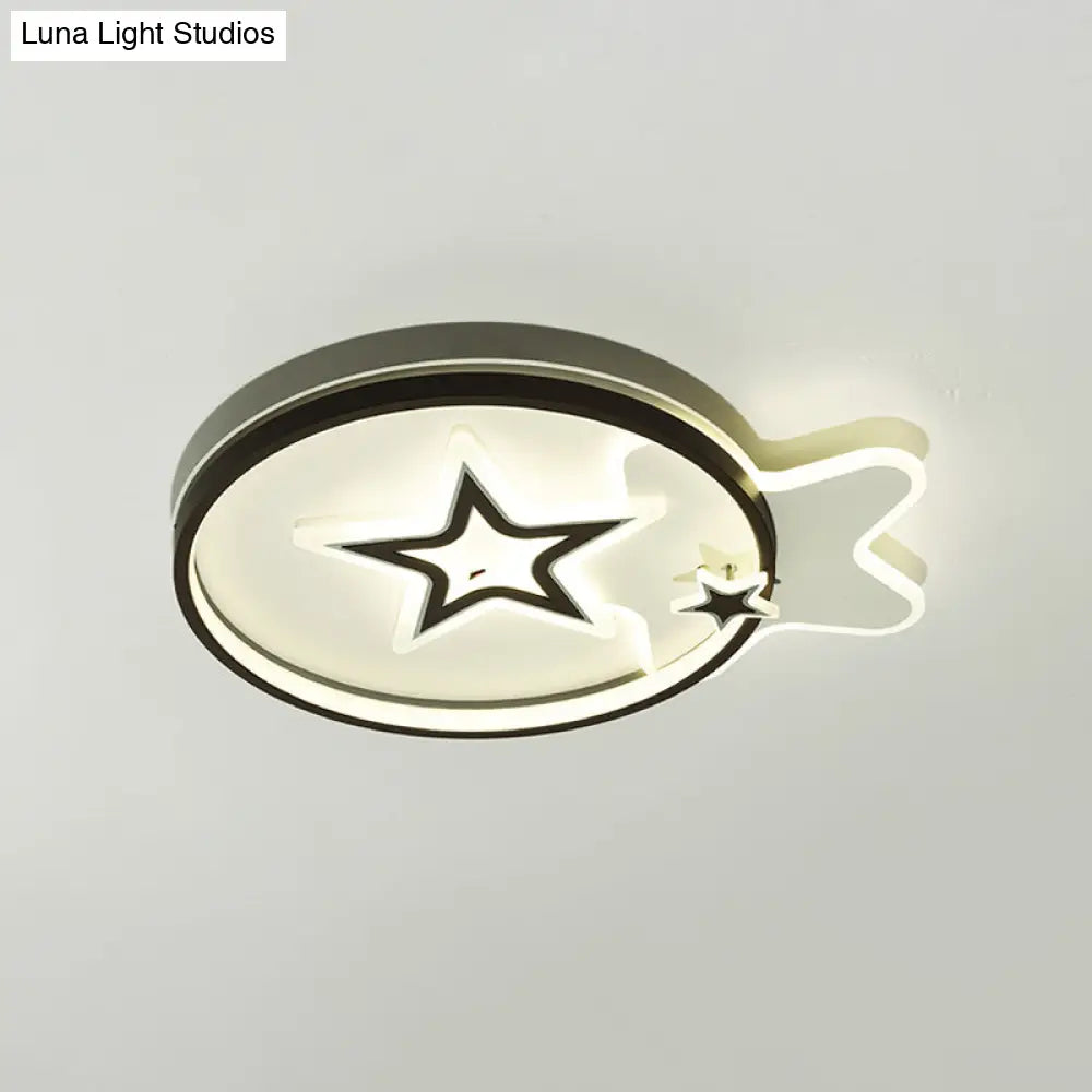 Contemporary Led Flushmount Ceiling Light - Loving Heart/Star Design Black Acrylic Fixture For