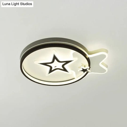 Contemporary Led Flushmount Ceiling Light - Loving Heart/Star Design Black Acrylic Fixture For