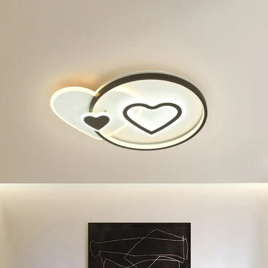 Contemporary Led Flushmount Ceiling Light - Loving Heart/Star Design Black Acrylic Fixture For