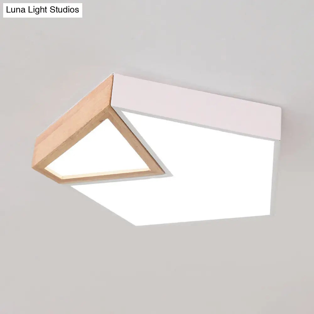 Contemporary Led Flushmount Ceiling Light - White/Green Pentagon Design With Warm Glow