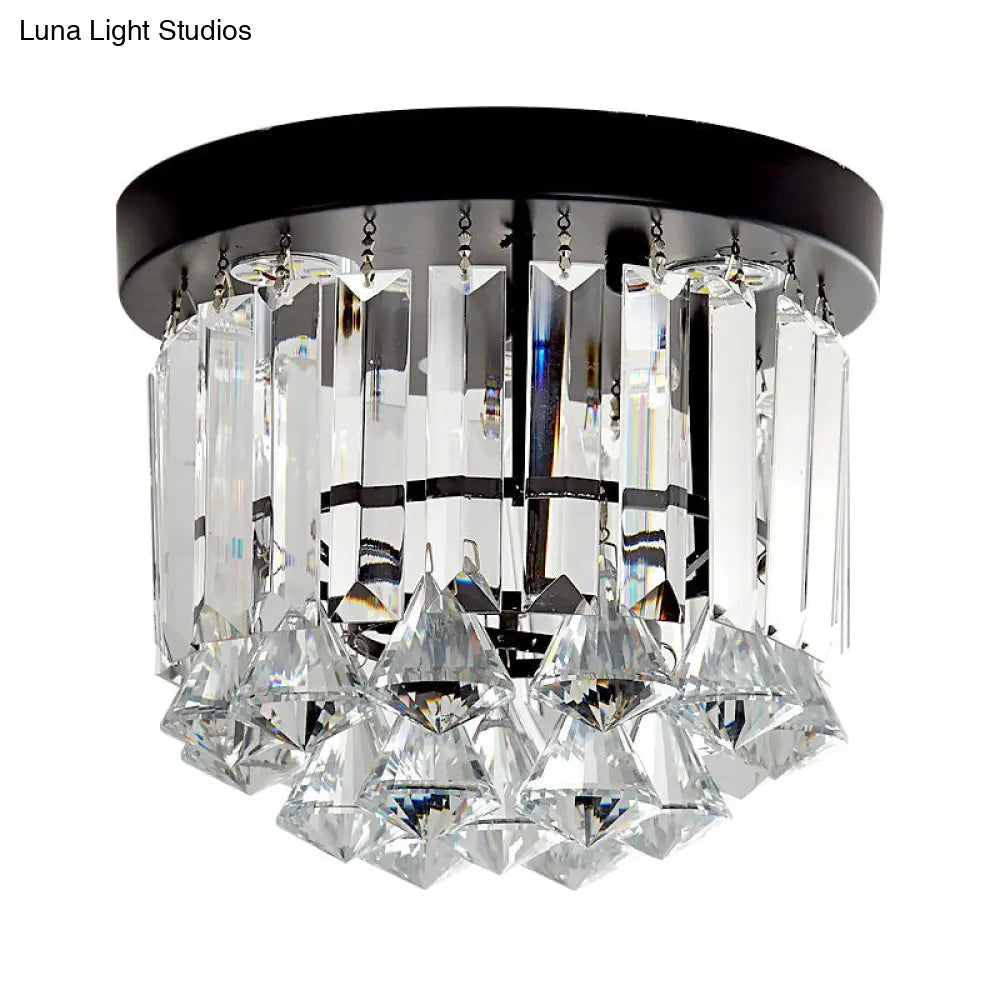 Contemporary Led Flushmount Ceiling Light With Black Cascade Design And Crystal Prisms Shade -