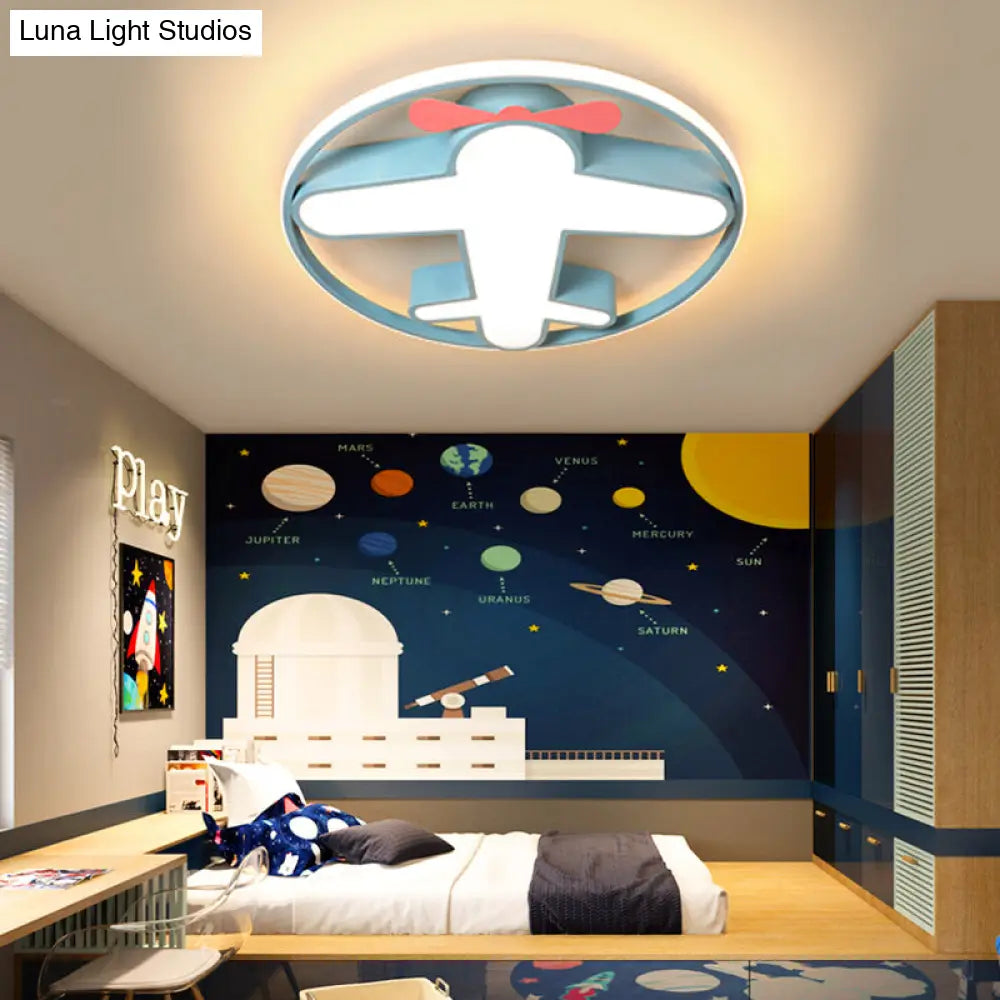 Contemporary Led Flushmount Light With Acrylic Blue Plane Design Ceiling Mount In Warm/White For