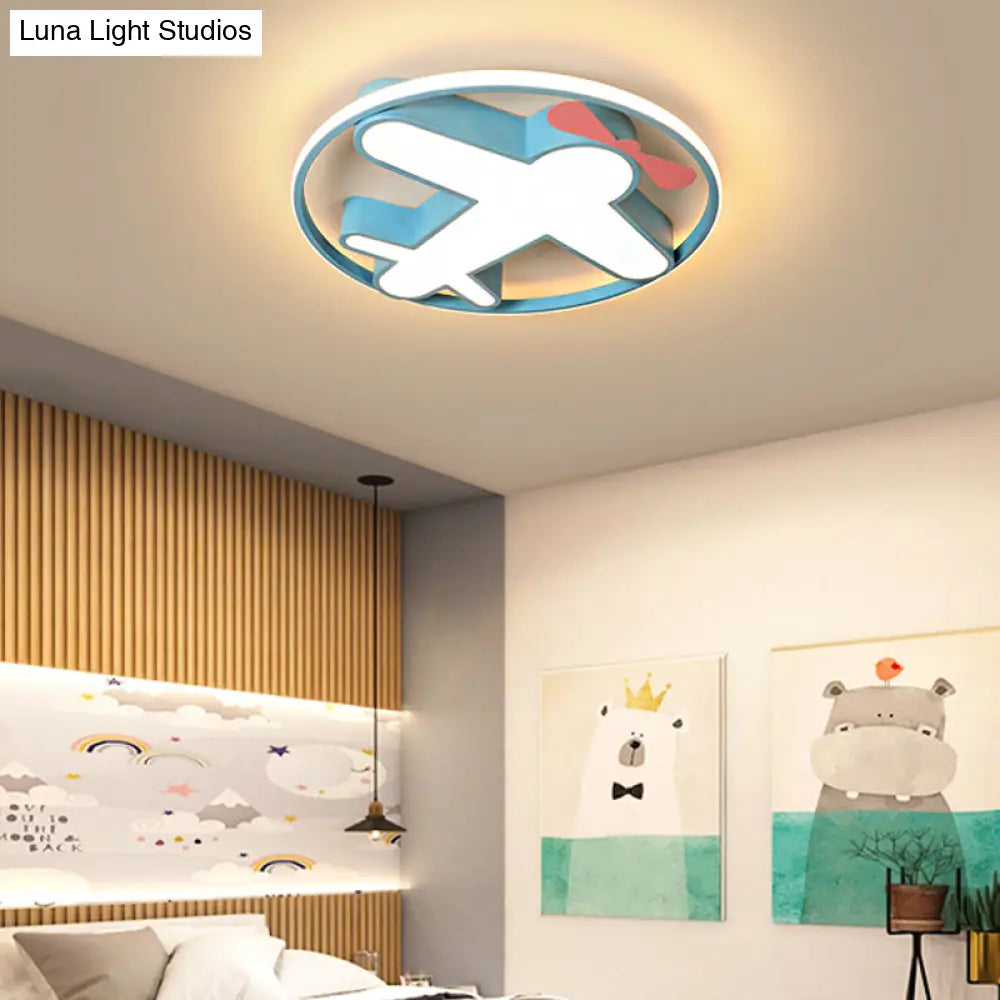Contemporary Led Flushmount Light With Acrylic Blue Plane Design Ceiling Mount In Warm/White For