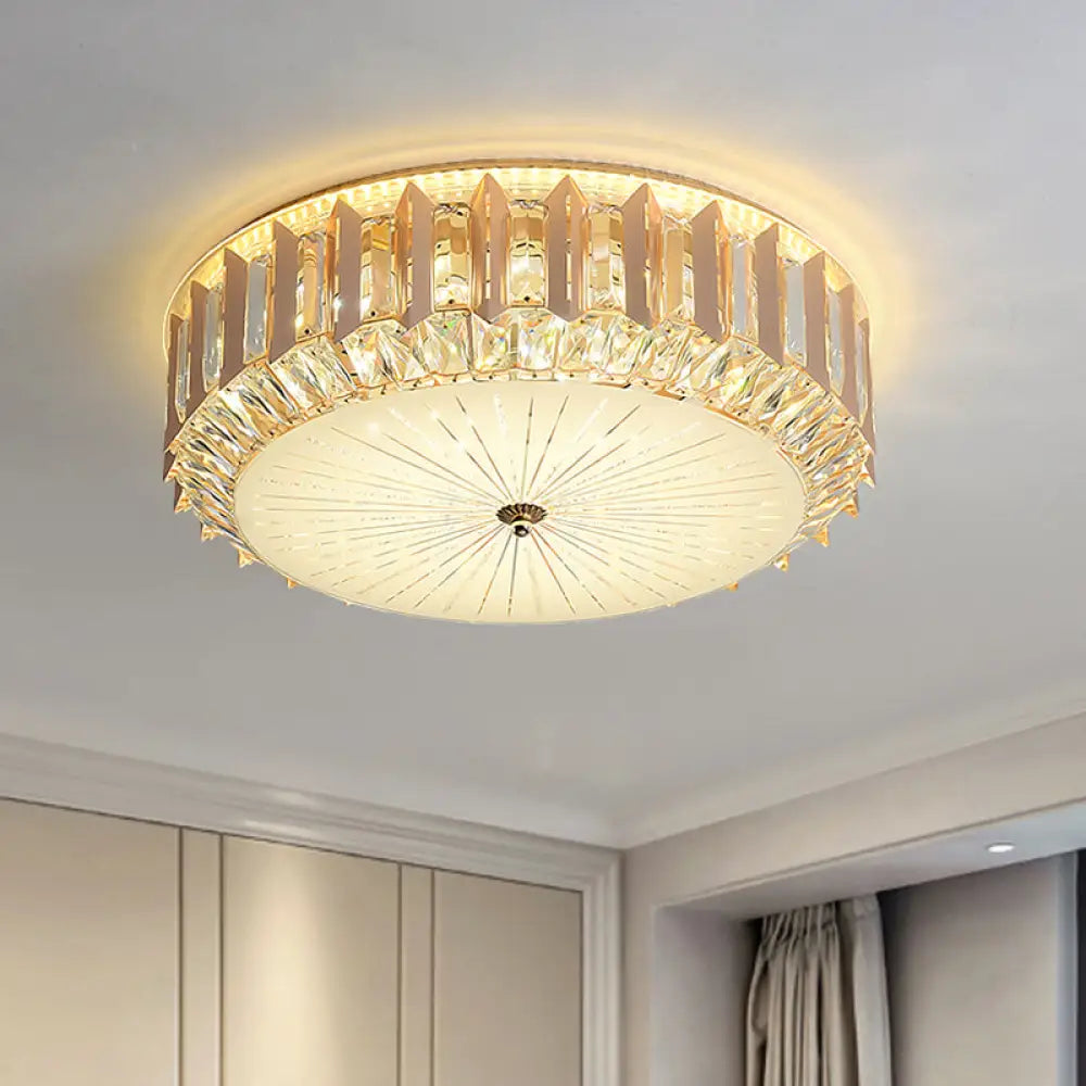 Contemporary Led Flushmount Light With Bevel Cut Crystals And Metal Finish - Close To Ceiling Lamp