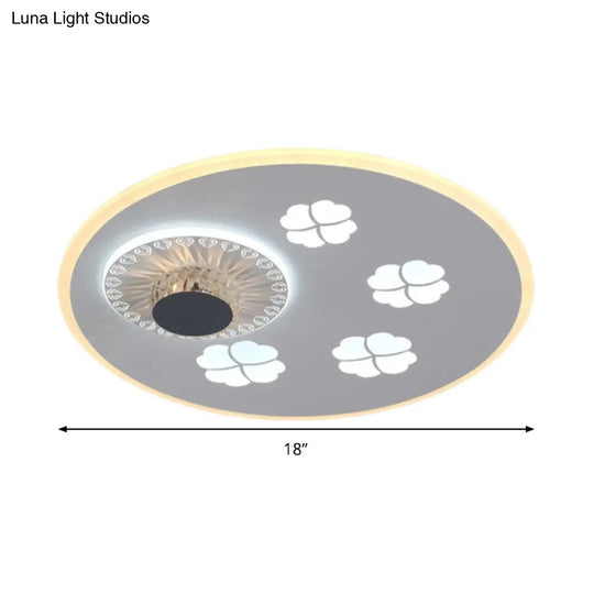 Contemporary Led Flushmount Light With Elegant Clover Pattern In Acrylic Grey And White Featuring