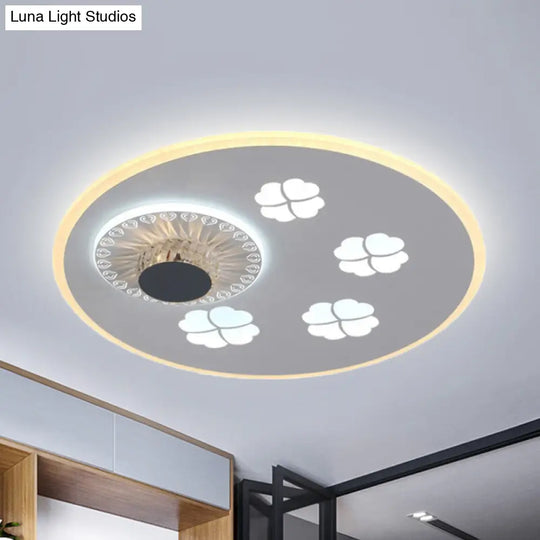 Contemporary Led Flushmount Light With Elegant Clover Pattern In Acrylic Grey And White Featuring