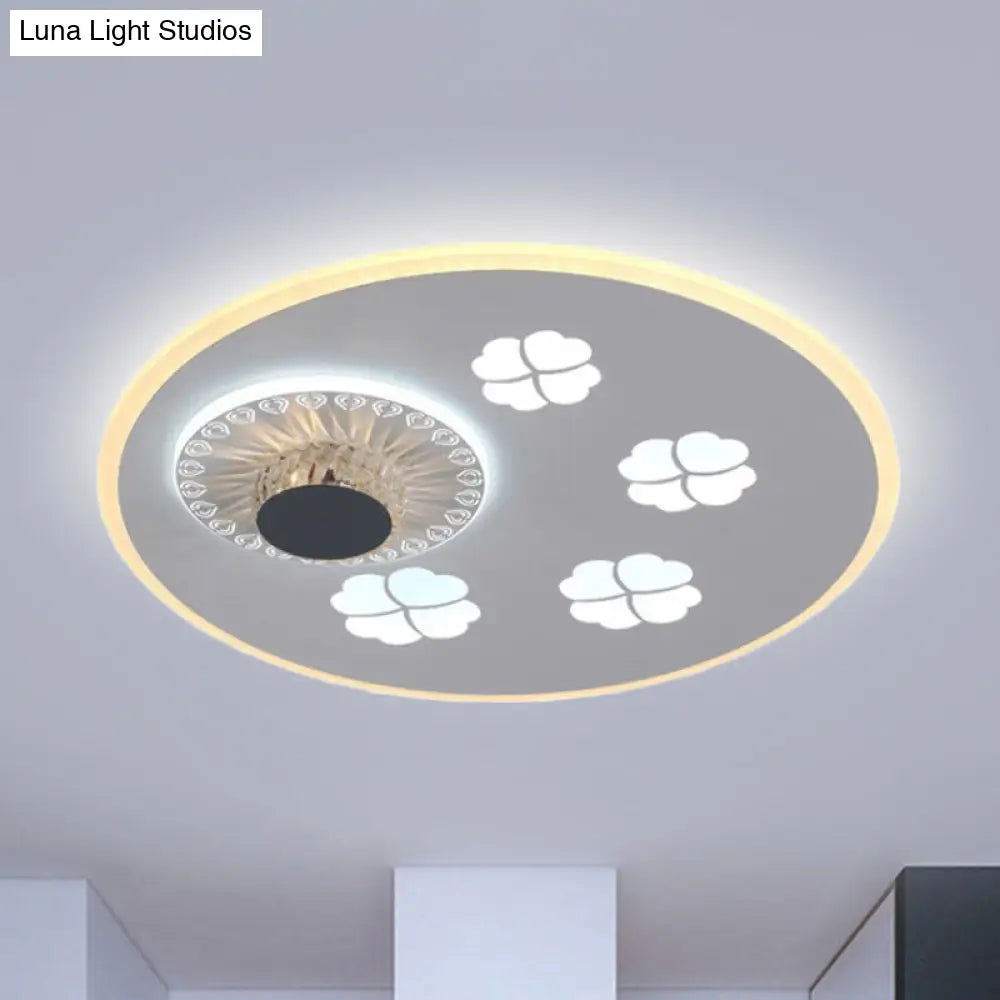 Contemporary Led Flushmount Light With Elegant Clover Pattern In Acrylic Grey And White Featuring