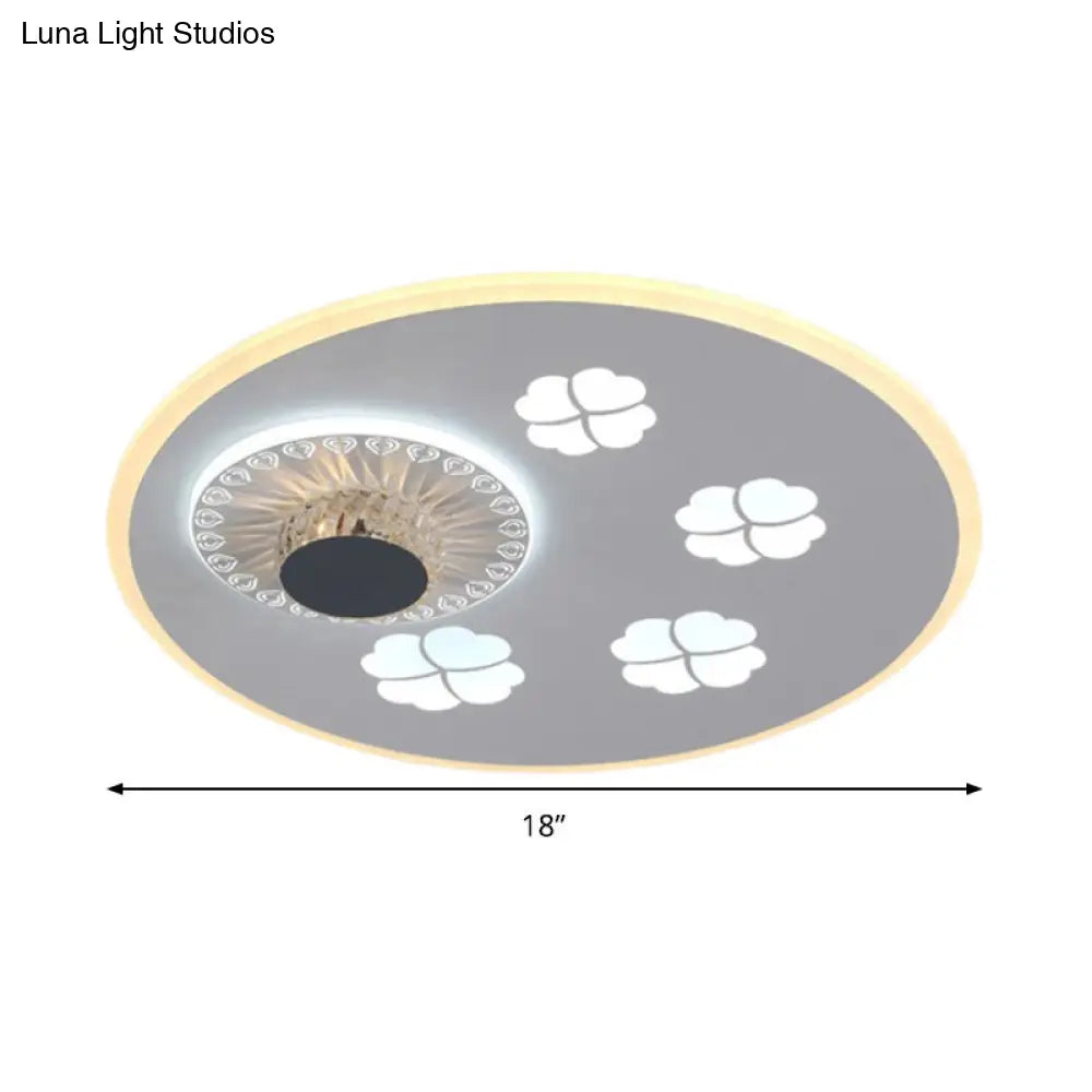 Contemporary Led Flushmount Light With Elegant Clover Pattern In Acrylic Grey And White Featuring