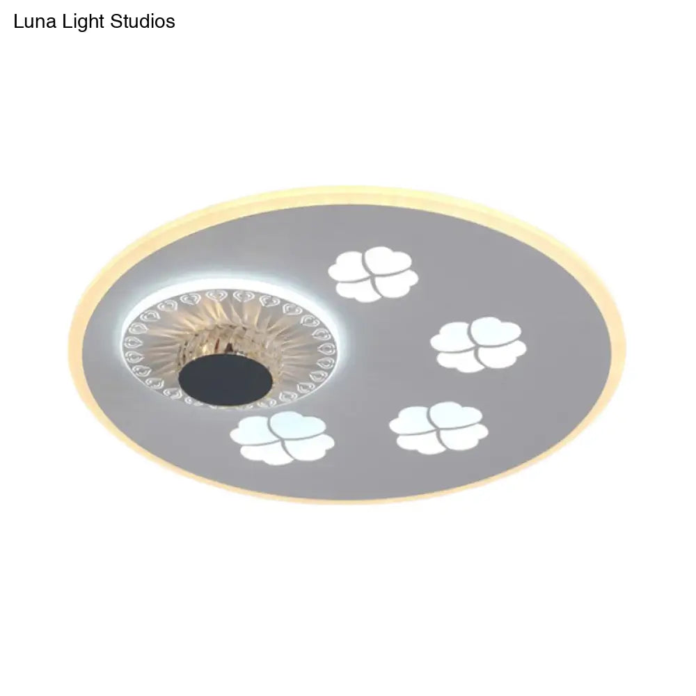 Contemporary Led Flushmount Light With Elegant Clover Pattern In Acrylic Grey And White Featuring