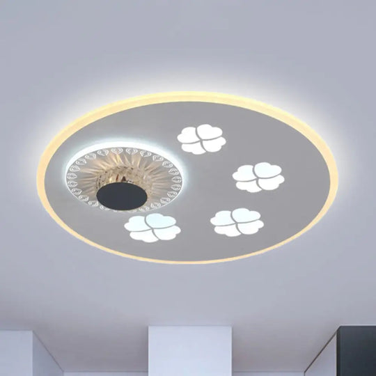 Contemporary Led Flushmount Light With Elegant Clover Pattern In Acrylic Grey And White Featuring