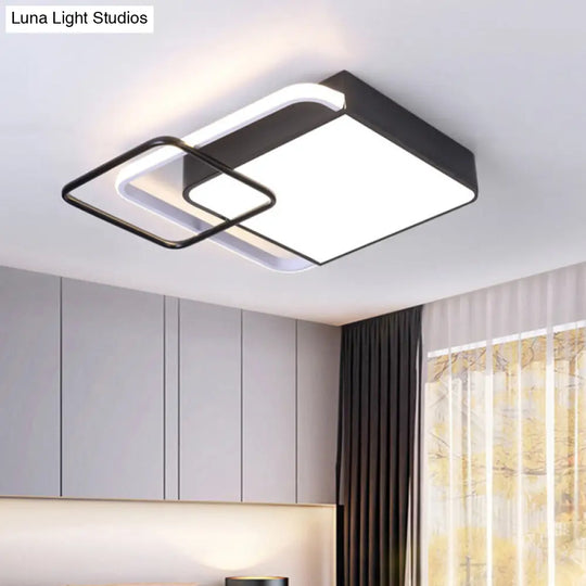 Contemporary Led Flushmount Lighting In Black Square Design White/Warm Light 18/21.5 Wide / 18 White
