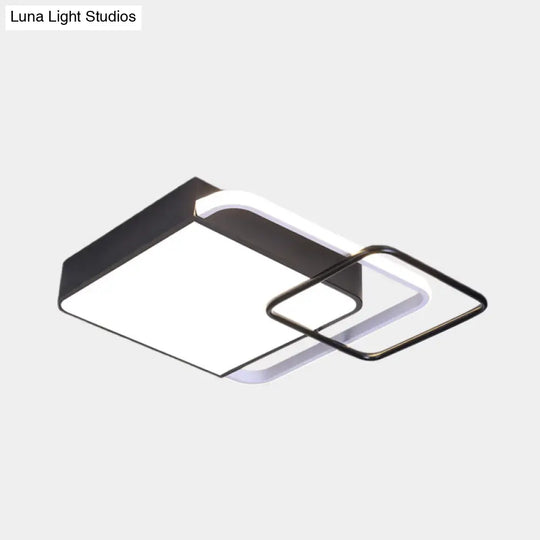 Contemporary Led Flushmount Lighting In Black Square Design – White/Warm Light 18’/21.5’ Wide