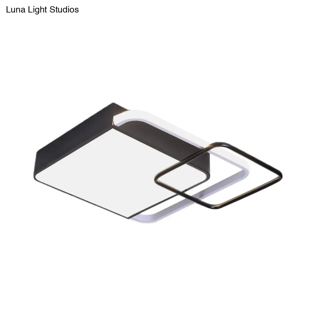 Contemporary Led Flushmount Lighting In Black Square Design White/Warm Light 18/21.5 Wide