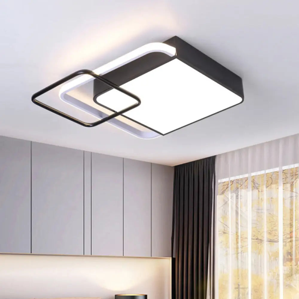 Contemporary Led Flushmount Lighting In Black Square Design – White/Warm Light 18’/21.5’ Wide