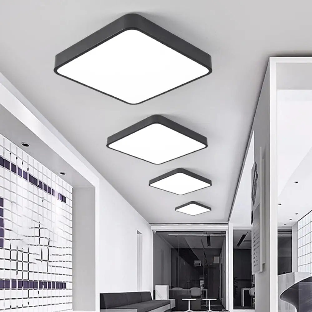 Contemporary Led Geometric Ceiling Light Fixture For Office - Acrylic Flush Mount Black / 16’ White