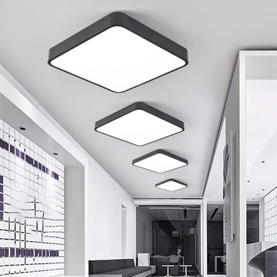 Contemporary Led Geometric Ceiling Light Fixture For Office - Acrylic Flush Mount Black / 16’ White