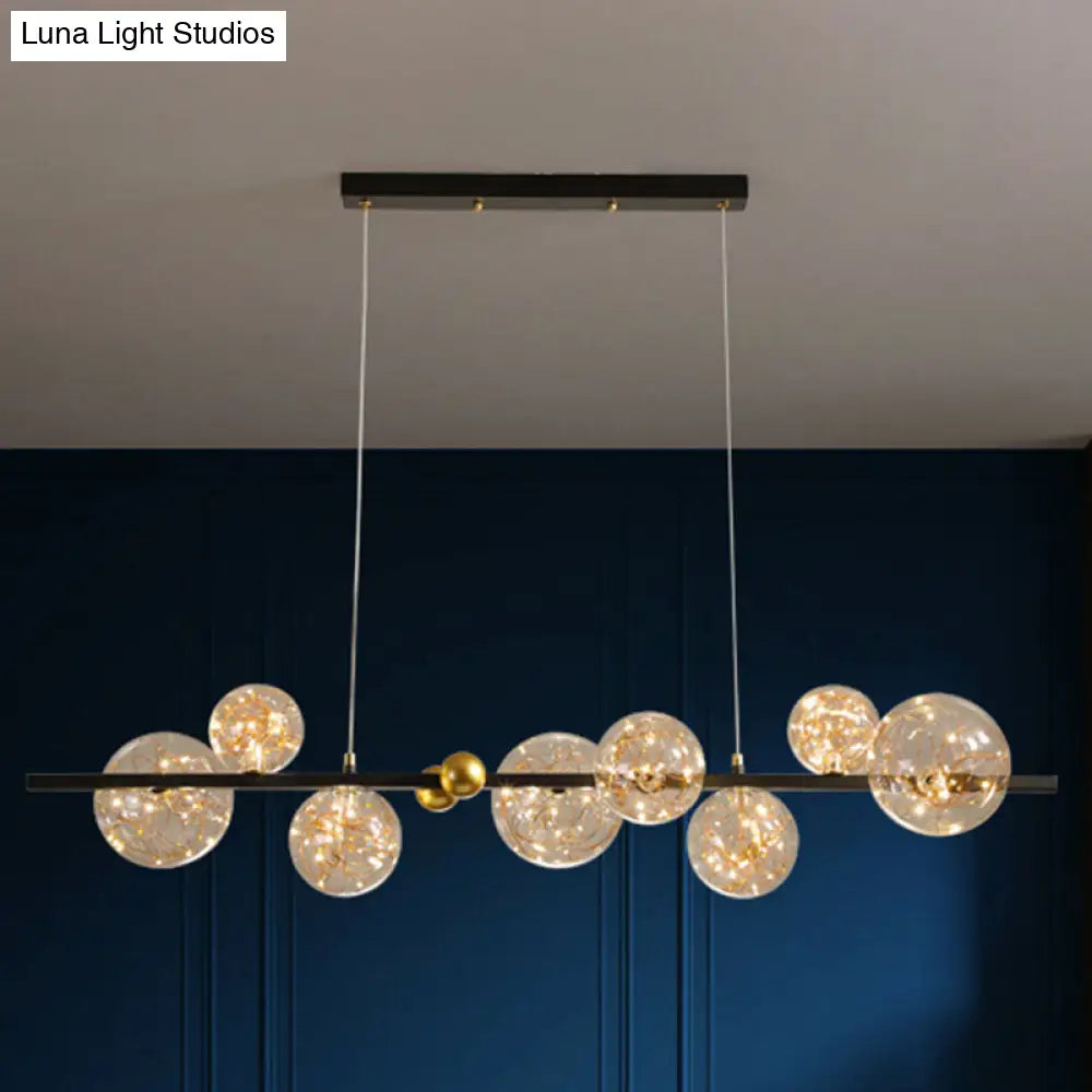 Contemporary Led Glass Orb Chandelier With Glowing String 8 / Gold-Black