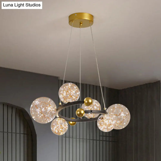 Contemporary Led Glass Orb Chandelier With Glowing String 6 / Gold-Black