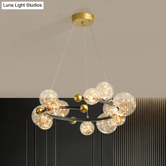 Contemporary Led Glass Orb Chandelier With Glowing String 12 / Gold-Black