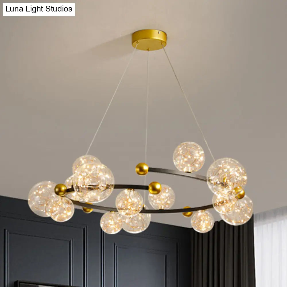 Contemporary Led Glass Orb Chandelier With Glowing String 15 / Gold-Black