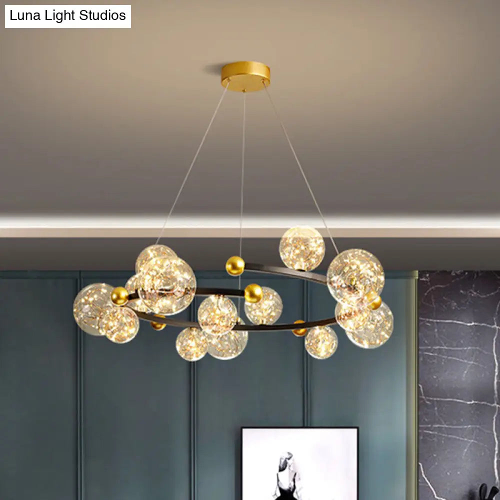 Contemporary Led Glass Orb Chandelier - Glow String & Down Lighting