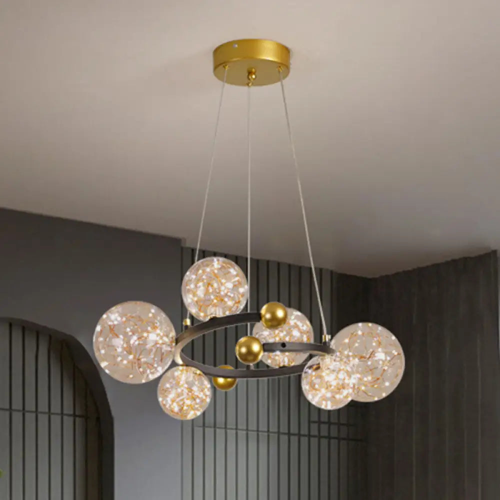 Contemporary Led Glass Orb Chandelier - Glow String & Down Lighting 6 / Gold-Black