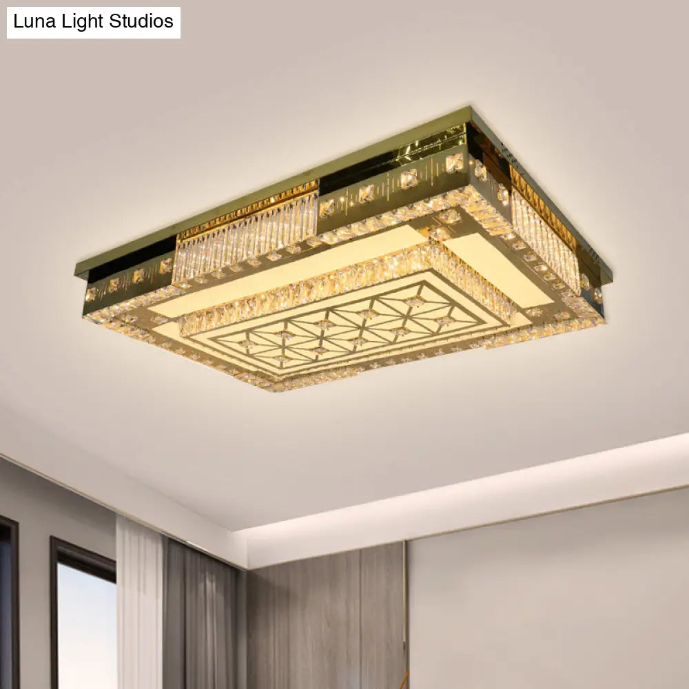 Contemporary Led Gold Ceiling Light With Clear Crystal Blocks