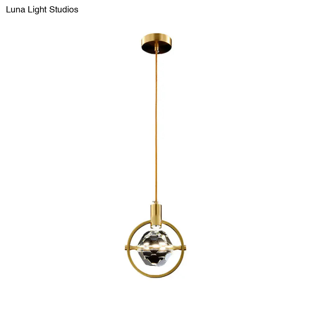 Contemporary Led Crystal Hanging Lamp Kit - Gold Finish