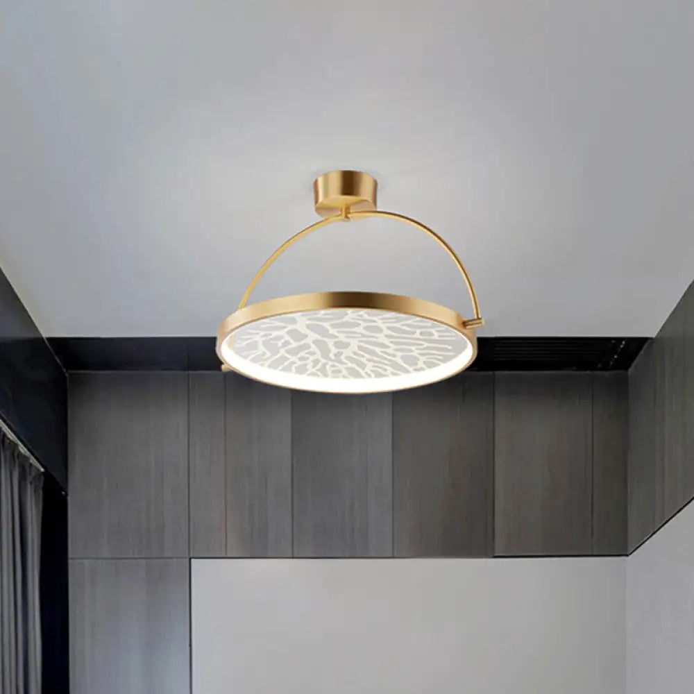 Contemporary Led Gold Flush Ceiling Lamp With Circle Acrylic Rotatable Semi Mount And Context
