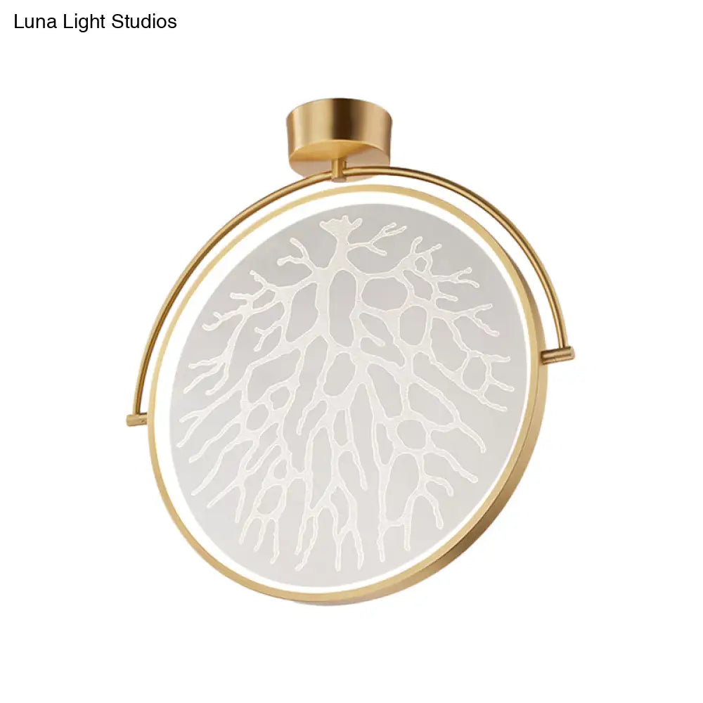 Contemporary Led Gold Flush Ceiling Lamp With Circle Acrylic Rotatable Semi Mount And Context