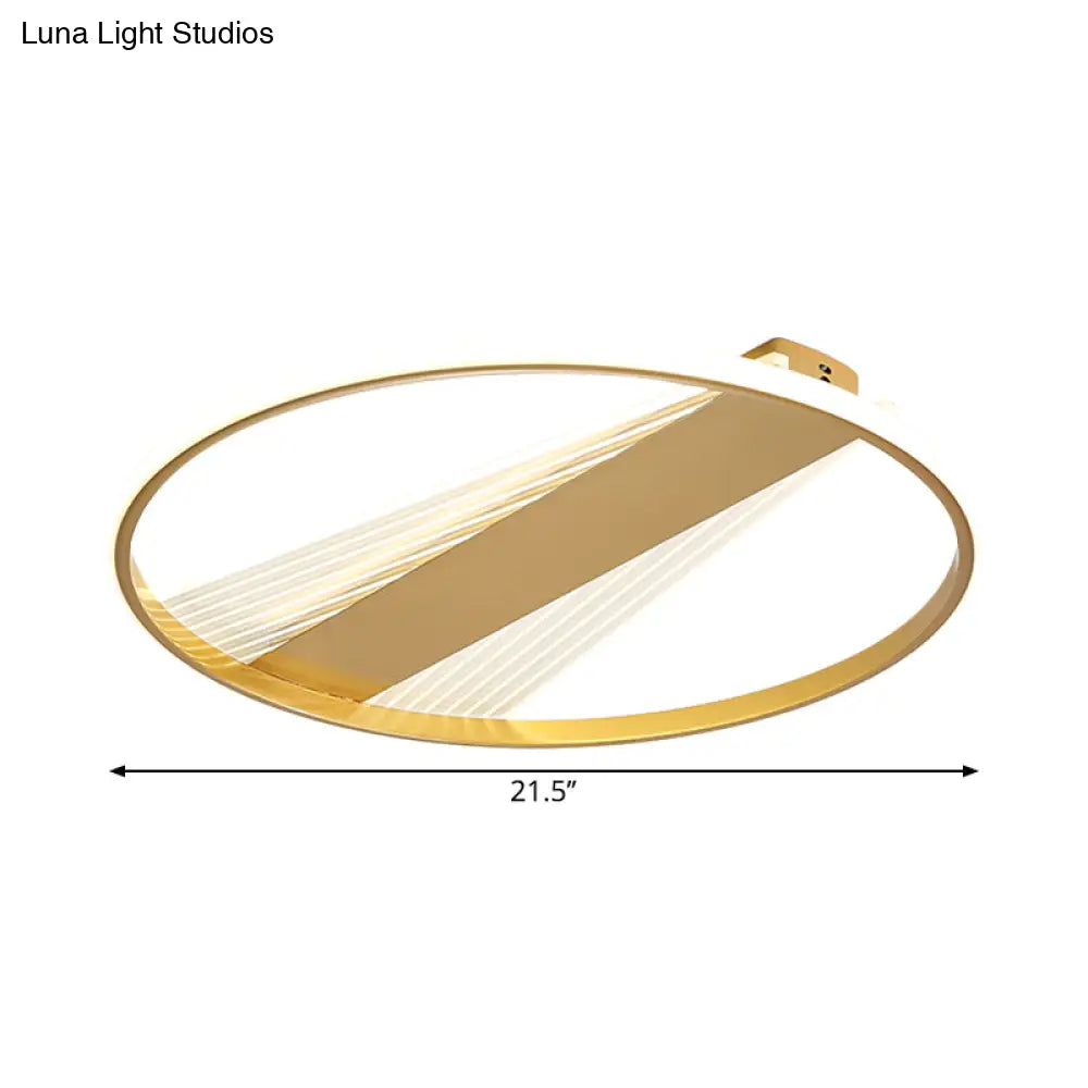 Contemporary Led Gold Flush Mount Ceiling Lamp For Bedroom - Ring Metal Fixture 18/21.5 Width