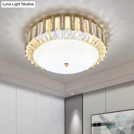 Contemporary Led Gold Flush Mount Ceiling Light With Clear Crystal Bowl For Bedroom