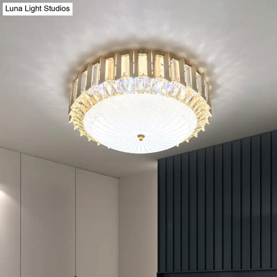 Contemporary Led Gold Flush Mount Ceiling Light With Clear Crystal Bowl For Bedroom