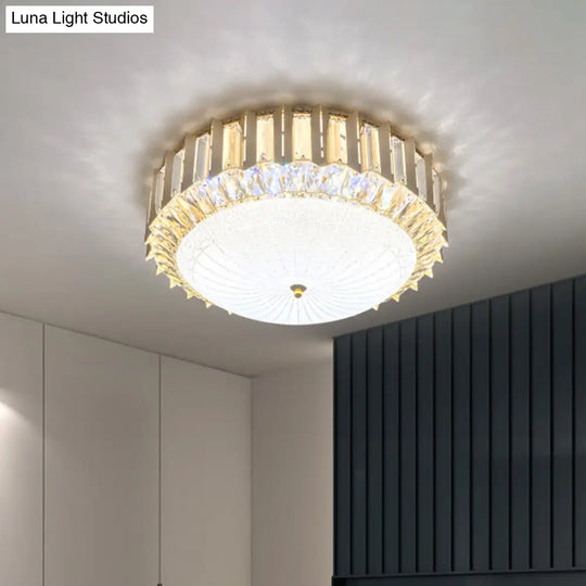 Contemporary Led Gold Flush Mount Ceiling Light With Clear Crystal Bowl For Bedroom