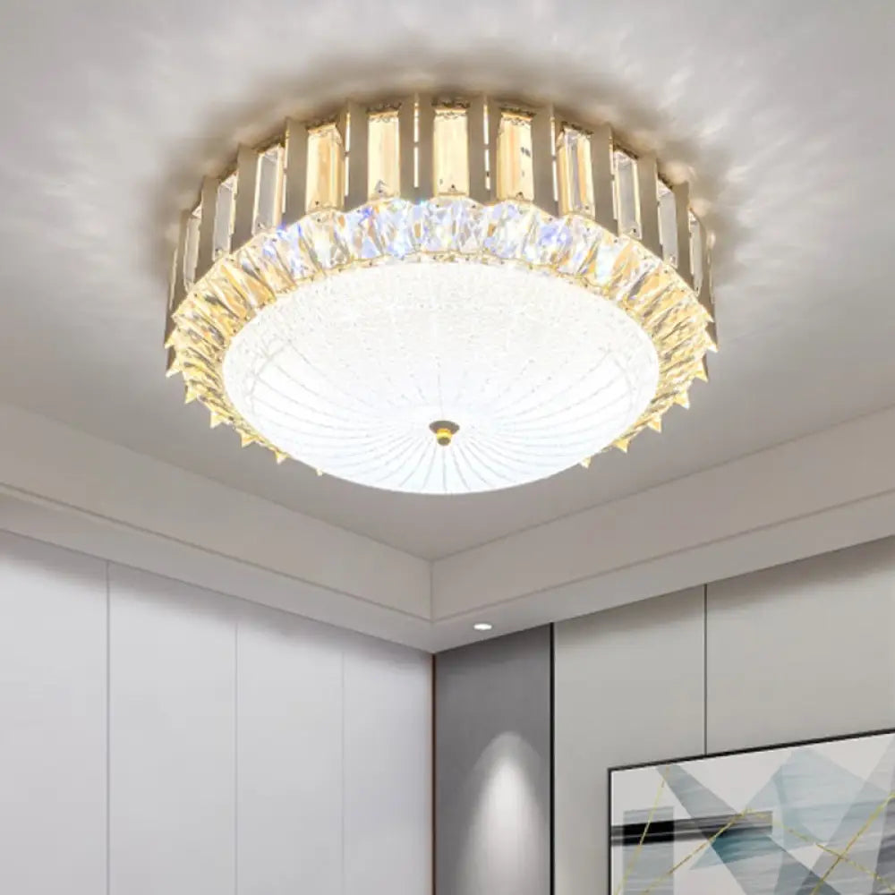 Contemporary Led Gold Flush Mount Ceiling Light With Clear Crystal Bowl For Bedroom
