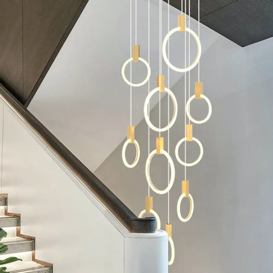 Contemporary Led Gold Pendant Light: Ring Shaped Acrylic Ideal For Staircase 10 /