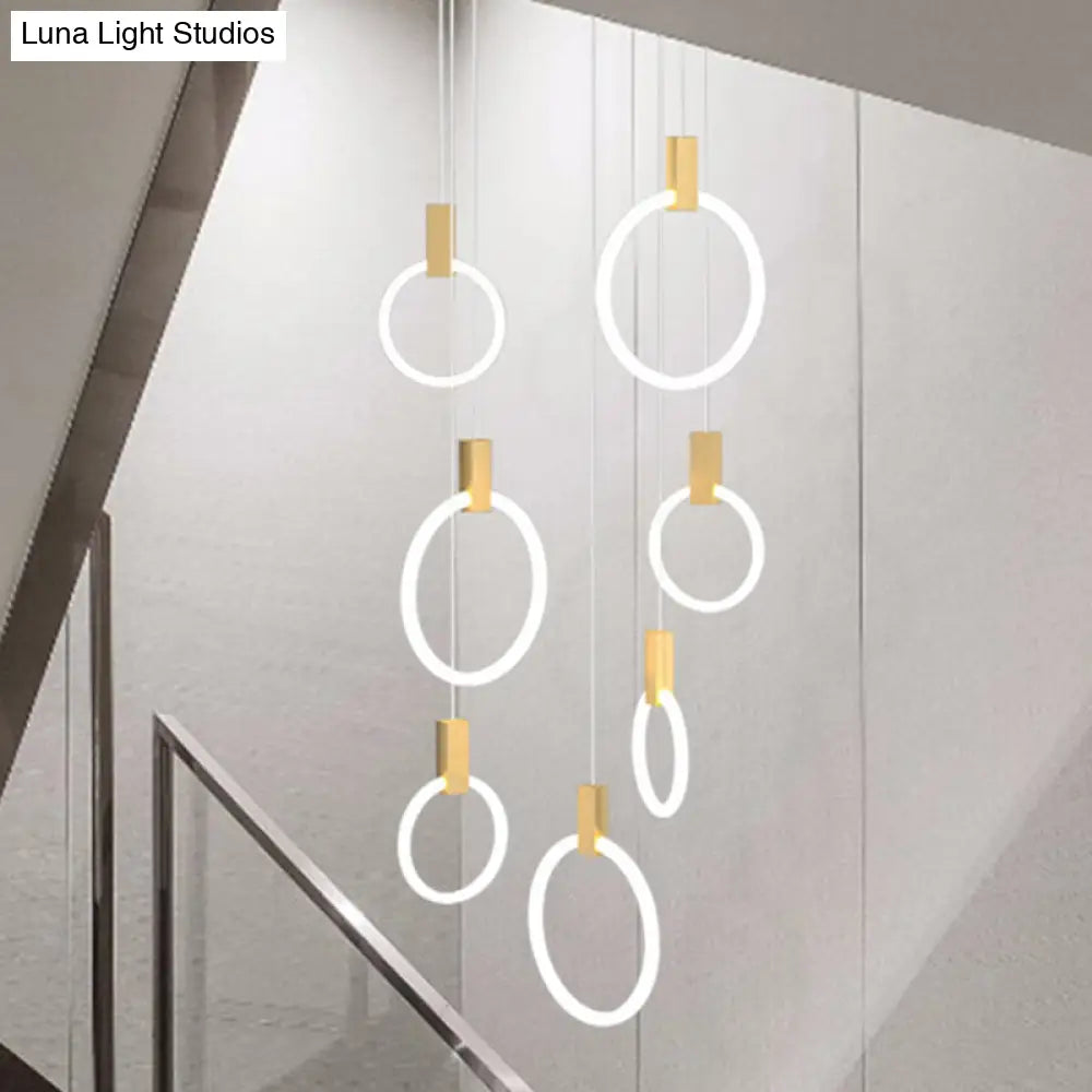 Gold Ring Acrylic Led Pendant Light For Modern Staircase 7 /