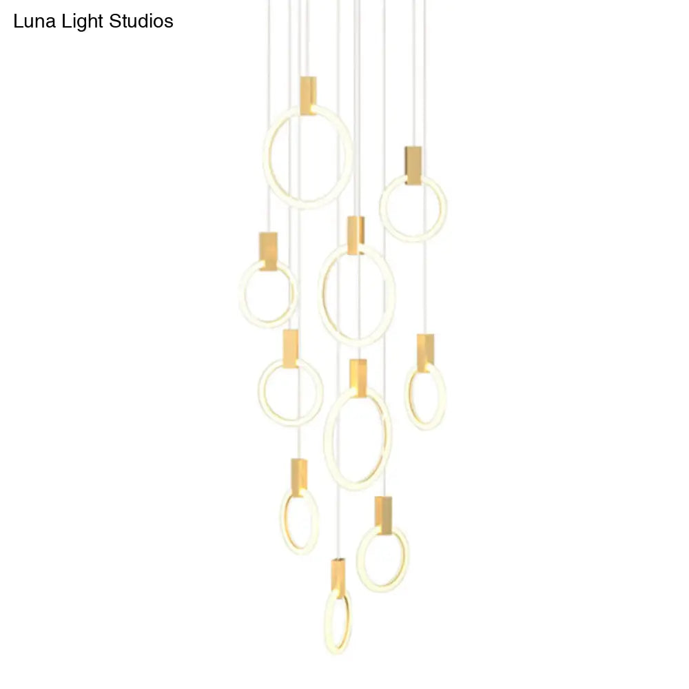 Gold Ring Acrylic Led Pendant Light For Modern Staircase